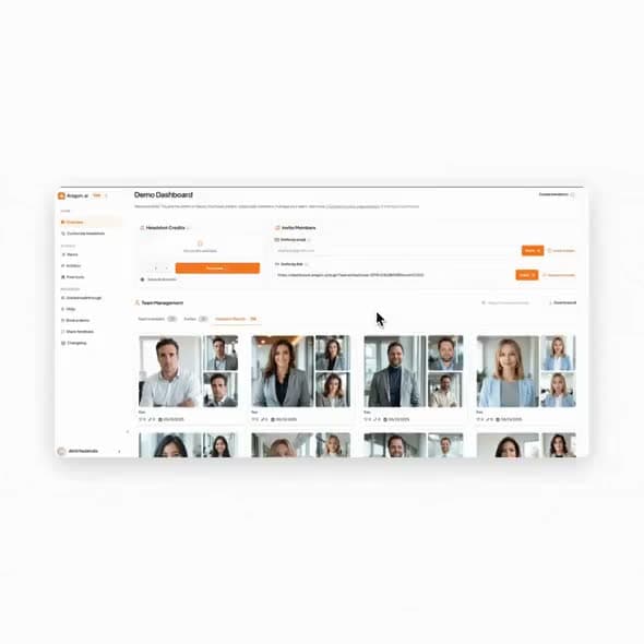 A showcase poster for the Headshot Cost Calculator, previewing sample professional headshot results.