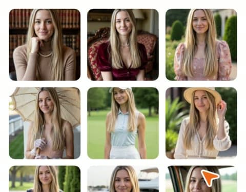 A grid shows a woman in pearls and tailored coats for Aragon's Old Money Photos style package.
