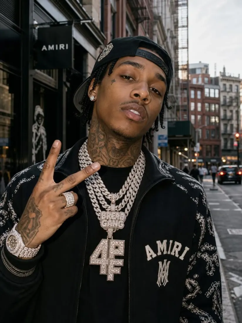 The same man throws a peace sign wearing layered gold chains and a medallion, before the Accessory Remover cleans it up.