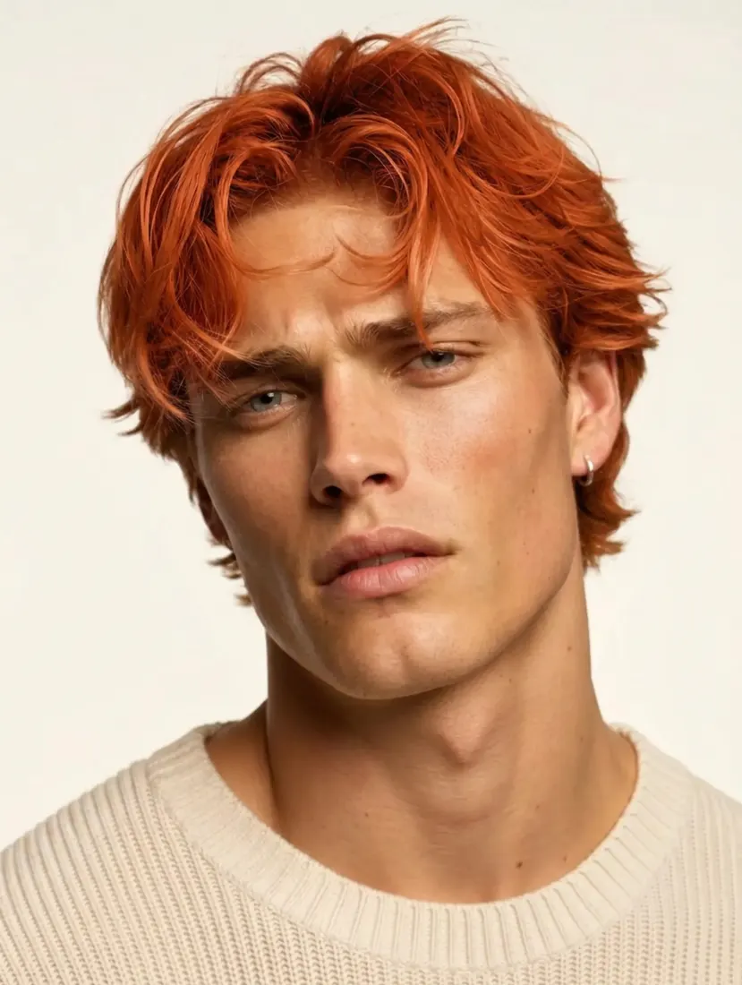 The same man's hair is recolored a bright copper red by the Hair Color Editor tool.