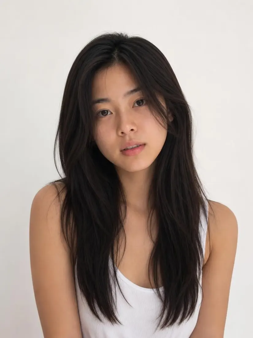 An Asian woman's hair appears sleek and glossy, smoothed by the Hair Fixer tool.