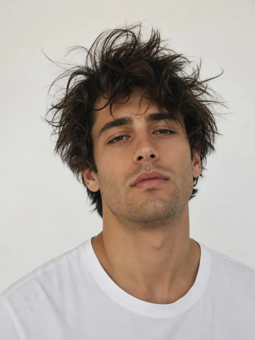 A man's hair looks messy and disheveled, before the Hair Fixer tool neatens it up.