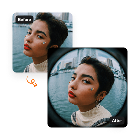 A sample result from the AI Fisheye Lens Filter, previewing a restyled photo.