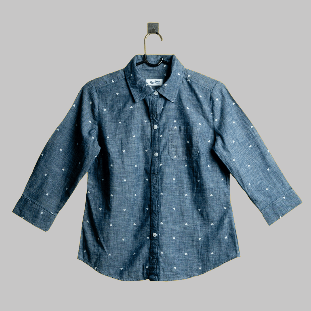 A shirt product photo on a gray background, created with the Background Changer.