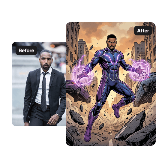 A third sample result from the Superhero Generator, previewing one more edit.