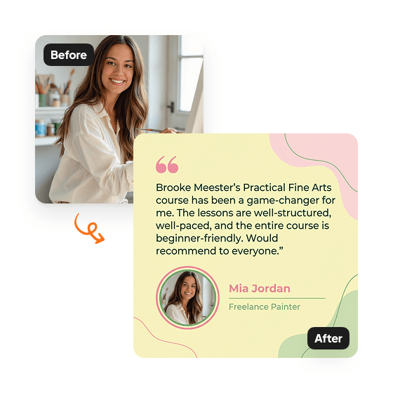 A second sample result from the Testimonial Card Generator, showing another edit.