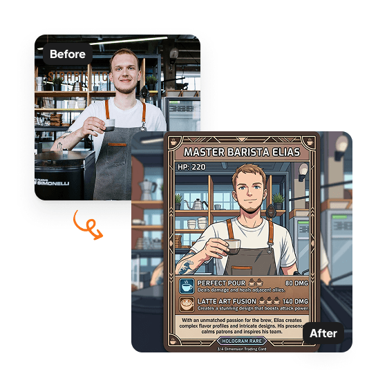 A sample result from the Trading Card Generator, previewing a created look.