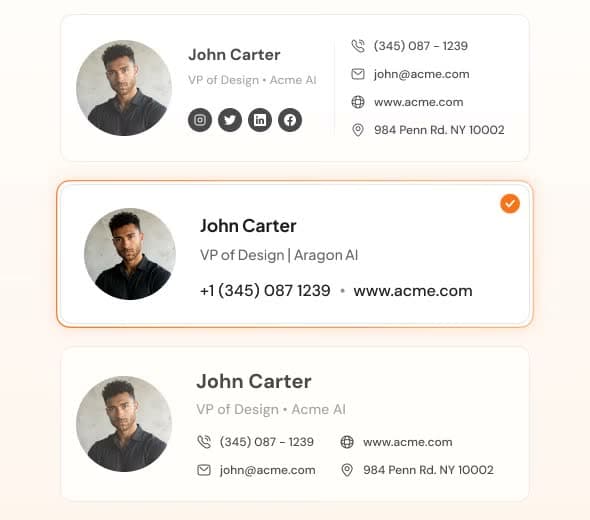 A video poster for the Email Signature tool, previewing a professional headshot placed in an email signature.