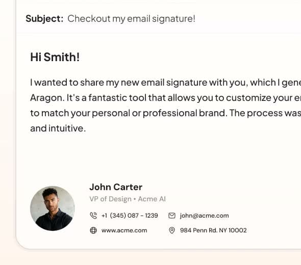 A video poster for the Email Signature tool, previewing a fourth example of a headshot in an email signature.