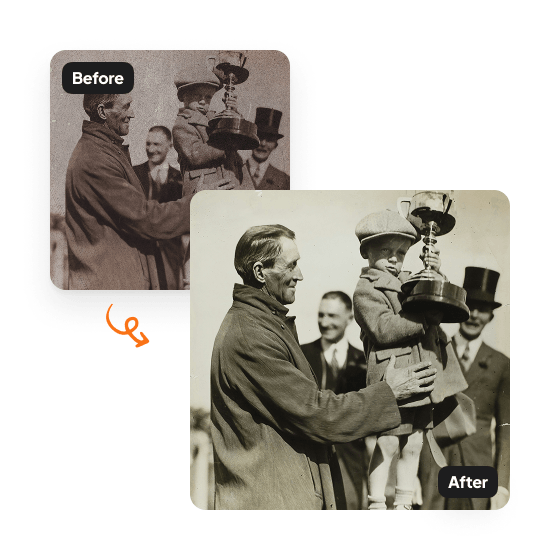 A sample result from the Photo Restoration tool, previewing an improved photo.